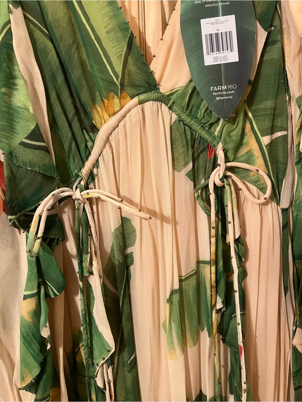 NWT FARM Rio Fresh Bananas Vibrant Green and Beige Maxi Dress Size Medium - Picture 2 of 11